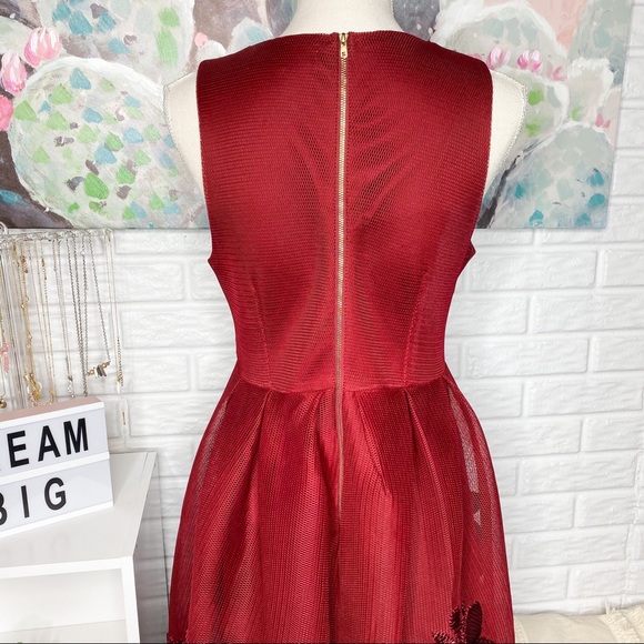 Akira Chicago Maroon Mesh Embroidered Dress Size L - Picture 5 of 7